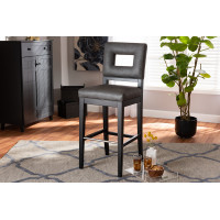 Baxton Studio Y-780-CU155-Charcoal Faustino Modern and Contemporary Grey Faux Leather Upholstered Black Finished Wood Bar Stool